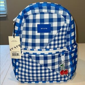 State Bags Kane Kids Double Pocket Intarsia Gingham Cherry Backpack